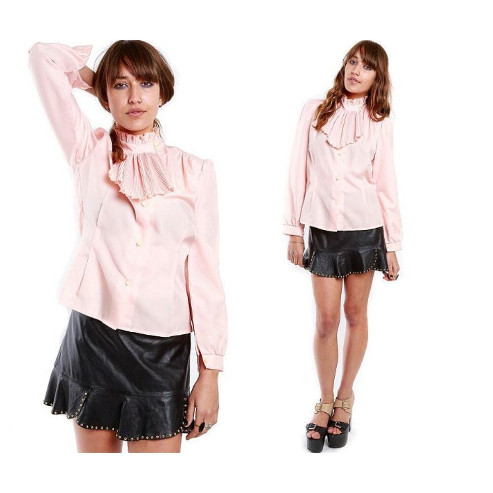 Vintage 70's Frill Button Down Peach Blouse